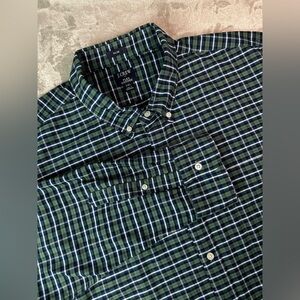 J Crew Shirt Mens 2XL Green Blue Plaid Flex Oxford Slim Button Down Casual‎